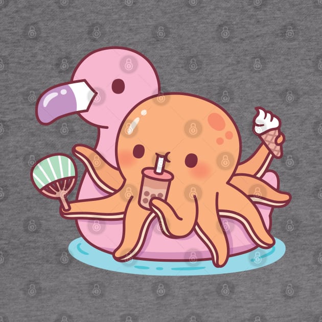 Cute Octopus Chilling on Pink Flamingo Float by rustydoodle